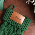 Personalized Rustic Leather Patch Knitted Christmas Stocking with Name Fireplace Holiday Party Decor Festival Gift for Family Kids