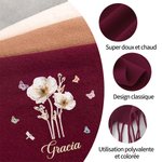 Écharpe à Franges Multicolore Personnalisée avec Nom et Fleur Style d'Aquarelle Cadeau d'Anniversaire de Noël pour Femme