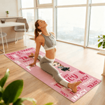 Personalized Word Cloud Cartoon Character Super Absorbent Yoga Towel with Name Initial and Storage Bag Birthday Sports Gift for Women Yoga Lovers