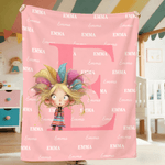 Personalized Whimsical Quirky Girl Soft Throw Blanket with Name and Initial Home Decor Daily Use Birthday Gift for Girls