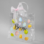 Personalized Pink Bow Ribbon Colorful Easter Eggs Chicks Clear Gift Bag with Name Holiday Treat Packaging Easter Party Favors Gift for Kids