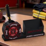 Personalized 3D Printed Firefighter Pen Business Card Holder with Name and Logo Office Desk Decor Appreciation Birthday Gift for Firefighter