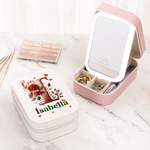 Personligt smyckeskrin i PU-läder med namn och justerbar LED-spegel i tre färger Födelsedagspresent för kvinnor