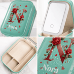 Personligt smyckeskrin i PU-läder med namn och justerbar LED-spegel i tre färger Födelsedagspresent för kvinnor