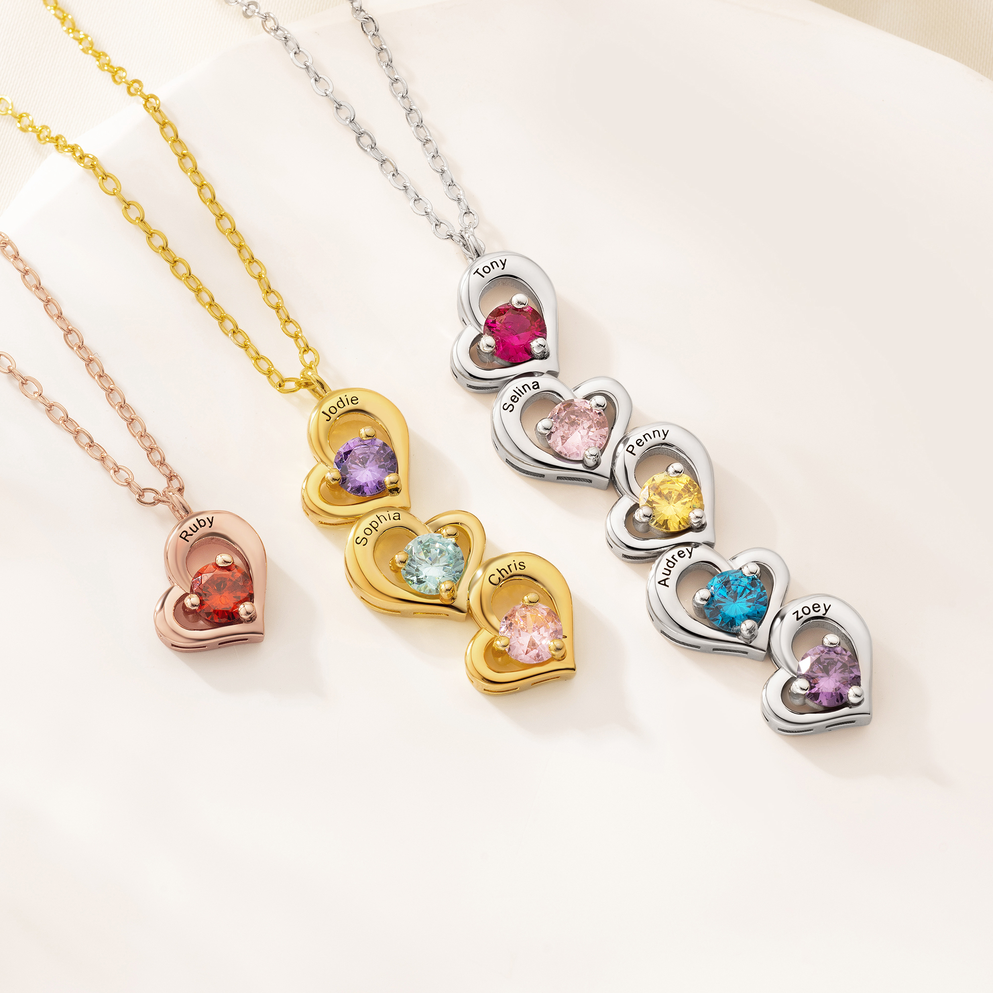 Personnalisé 1-5 Family Birthstone Heart Necklace Minimalist Jewelry with Names Anniversary Birthday Gift for Women