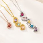 Personalised 1-5 Family Birthstone Heart Necklace Minimalist Jewellery with Names Anniversary Birthday Gift for Women
