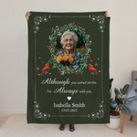 Personalized I'm Always with You Wreath Cardinal Soft Throw Blanket with Photo Name and Date Home Decor Memorial Gift for Family Friends
