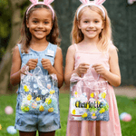 Personalized Pink Bow Ribbon Colorful Easter Eggs Chicks Clear Gift Bag with Name Holiday Treat Packaging Easter Party Favors Gift for Kids