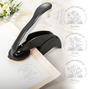 Personalized Birth Flower From The Library of Book Embosser Stamp Hand Held Embosser Set with Text and Name Birthday Gift for Book Lovers
