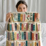 Personalizada Artística Retro Estantería Flores Silvestres Suave manta con nombre Regalo de cumpleaños para las mujeres amantes de los libros Ratones de biblioteca