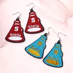 Pendientes personalizados de cuero artificial con nombre e inicial de porrista Megáfono de purpurina Cumpleaños Regalo de equipo para entusiastas de las porristas