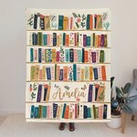 Personalizada Artística Retro Estantería Flores Silvestres Suave manta con nombre Regalo de cumpleaños para las mujeres amantes de los libros Ratones de biblioteca