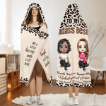 Personalised To My Badass Sister Leopard Print Cartoon Character Soft Hooded Blanket with Name Home Decor Birthday Christmas Gift for Besties