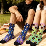 Personalised Birthday Party Theme Face Photo Soft Breathable Mid-Calf Socks with Age Birthday Anniversary Gift for Family Friends