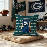 Personalized Cartoon Football Character Throw Pillow Cover with Name and Number Home Decor Birthday Match Day Gift for Boys Football Sports Lovers
