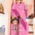 Personalized Whimsical Quirky Girl Soft Throw Blanket with Name and Initial Home Decor Daily Use Birthday Gift for Girls