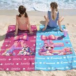 Personalised Fantasy Unicorn Initial Number Quick Dry Oversized Beach Towel with Name Beach Party Holiday Gift for Kid Family