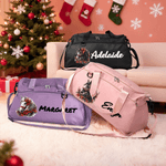 Personalised Christmas Horse Multi-Compartment Waterproof Oxford Travel Bag with Name and Shoulder Strap Christmas Gift for Equestrian Lovers