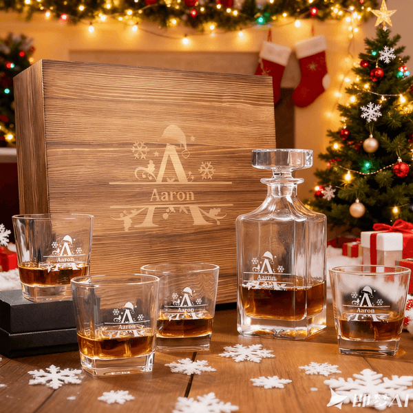 Personalised Santa Hat Initial Whiskey Decanter with Name Bar Accessory Christmas Gift for Men Whiskey Lovers