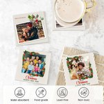 Personalised Red Berries Wreath Memory Photo Square Ceramic Coaster with Text Home Decor Christmas Gift for Friends Family