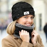 Personalised Knitted Slouchy Beanie Hat and Neck Warmer Set with Name and Initial Thick Outdoor Activity Accessory Birthday Gift for Men Women