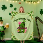Personalized Shamrock Initial Soft Throw Blanket with Name Home Decor St. Patrick's Day Gift for Family Friends