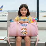 Personalized Cartoon Traveling Animals Travel Duffel Bag with Name and Shoulder Strap Daily Use Birthday Gift for Kid Teenager Student