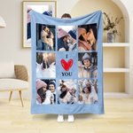 Personalized  I Love You 8 Photos Collage Multicolor Soft Throw Blanket with Home Decor Valentine's Day Anniversary Birthday Gift for Family Couples