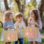 Personalised Cute Easter Bunny Initial Large Jute Tote Bag with Name and Initial Easter Gift for Kids