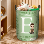 Personalized Word Cloud Cartoon Character Laundry Storage Basket with Name and Initial Daily Use Birthday Anniversary Gift for Friends Family