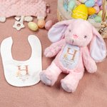 Personalized My First Easter Bib Peter Rabbit Cute Plush Stuffed Animal Toy with Name and Year Easter Gift for Kids Newborns Babies