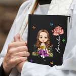 Personalised Birth Flower Cartoon Reading Character A5 Lined Notebook with Name and Pencil Birthday Gift for Family Friends