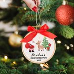 Personalised Embroidered Christmas Tree Rabbit Bow Ornament with Name and Year Tree Decor Baby's First Christmas Gift for New Parents