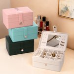 Personalisierte Double-Layer-Geburt Blume PU-Leder-Schmuck-Box mit Namen Make-up-Spiegel Geburtstag Valentinstag Geschenk für Frauen Mädchen
