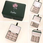 Personalisierte Double-Layer-Geburt Blume PU-Leder-Schmuck-Box mit Namen Make-up-Spiegel Geburtstag Valentinstag Geschenk für Frauen Mädchen