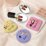 Personalized Cartoon Character Birth Flower Heart Round Square Makeup Mirror with Name Portable Birthday Wedding Party Gift for Women