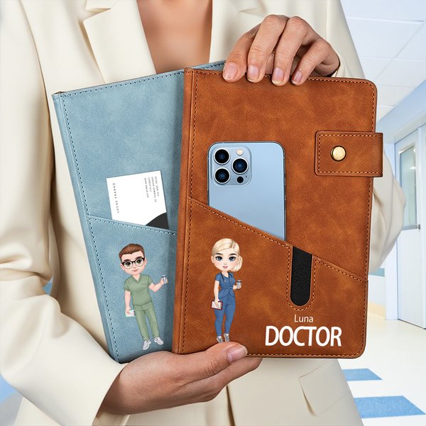 Carnet de notes personnalisé A5 en cuir PU avec pochette et nom Cadeau d'anniversaire pour infirmière Médecin Personnel médical