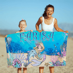 Personalized Fantasy Mermaid Quick Dry Oversized Beach Towel with Name Beach Party Holiday Gift for Girls