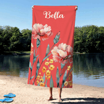 Personalized Watercolor Birth Flower Quick-Dry Microfiber Beach Towel with Name Beach Party Birthday Gift for Girls