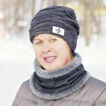 Personalised Knitted Slouchy Beanie Hat and Neck Warmer Set with Name and Initial Thick Outdoor Activity Accessory Birthday Gift for Men Women