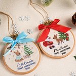 Personalised Embroidered Christmas Tree Rabbit Bow Ornament with Name and Year Tree Decor Baby's First Christmas Gift for New Parents