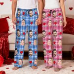 Personalised Heart Couples Portrait Photos Long Pyjama Pants with Name and Drawstring Valentine's Day Birthday Gift for Women Men Couples