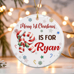 Personalised Baby's 1st Christmas Ceramic Ornament with Name Initial and Text Home Tree Decor Christmas Party Gift for New Parents
