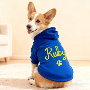 Personalized Paw Print Soft Warm Dog Cat Hoodie Pet Clothes with Yarn-Wrapped Name Birthday Pet Adoption Day Gift for Pet Lover Owner