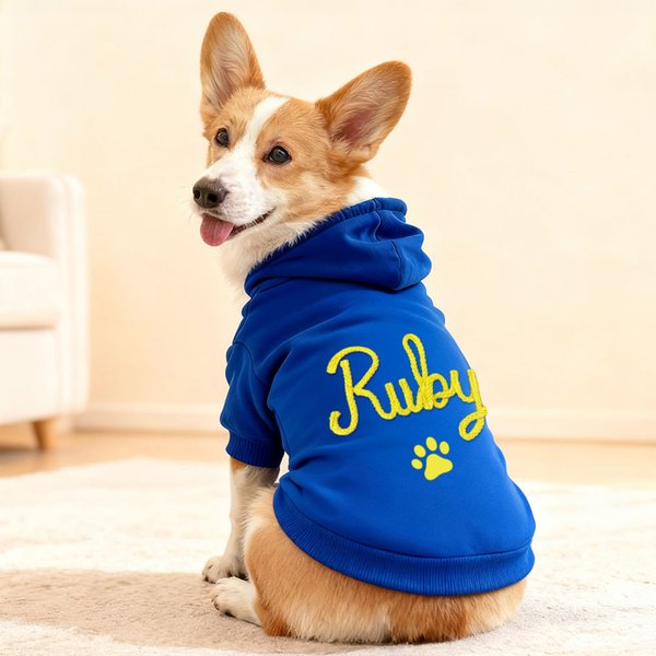 Personalised Paw Print Soft Warm Dog Cat Hoodie Pet Clothes with Yarn-Wrapped Name Birthday Pet Adoption Day Gift for Pet Lover Owner