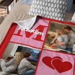 Personalized Heart 6 Photos Soft Throw Blanket with Name and Text Home Decor Valentine's Day Birthday Gift for Couple