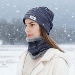 Personalised Knitted Slouchy Beanie Hat and Neck Warmer Set with Name and Initial Thick Outdoor Activity Accessory Birthday Gift for Men Women