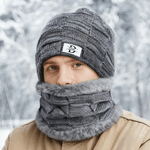 Personalised Knitted Slouchy Beanie Hat and Neck Warmer Set with Name and Initial Thick Outdoor Activity Accessory Birthday Gift for Men Women