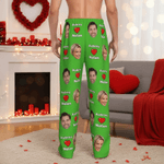 Personalised Heart Couples Portrait Photos Long Pyjama Pants with Name and Drawstring Valentine's Day Birthday Gift for Women Men Couples