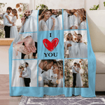 Personalized  I Love You 8 Photos Collage Multicolor Soft Throw Blanket with Home Decor Valentine's Day Anniversary Birthday Gift for Family Couples